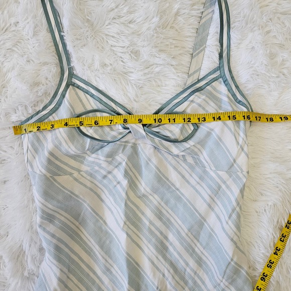 R Brand Women's‎ Baby Blue & White Stripe Linen Blend Sweetheart Dress. Size M - Picture 9 of 10